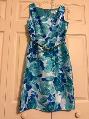 Studio Y Teal & Blue Floral Midi Dress with Belt
